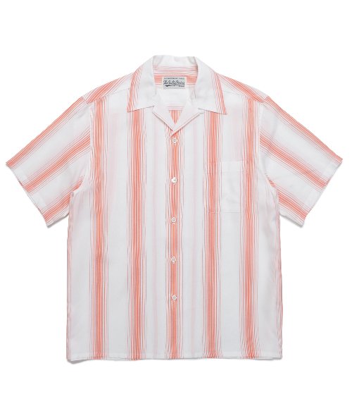 STRIPED OPEN COLLAR SHIRT S/S ( TYPE-1 ) (WHITE)