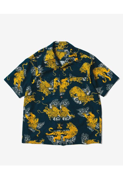 Open Collar SS Shirts -Tiger&Dragon- (Navy/Yellow)