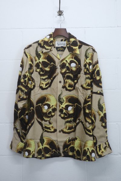 56 TATTOO STUDIO / HAWAIIAN SHIRT L/S ( TYPE-2 ) (BEIGE)