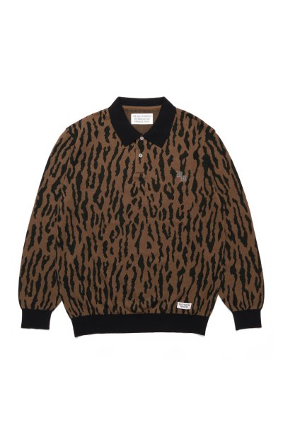 LEOPARD KNIT POLO SHIRT (L-BROWN)