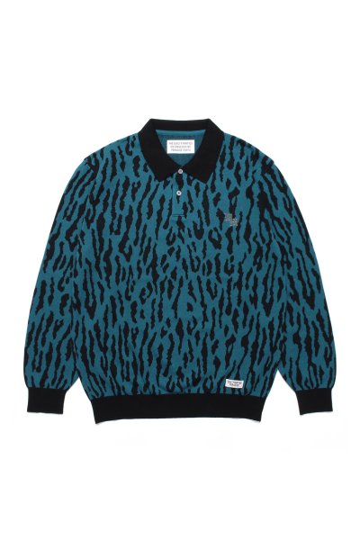 LEOPARD KNIT POLO SHIRT (BLUE)