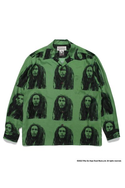 BOB MARLEY / HAWAIIAN SHIRT L/S ( TYPE-2 ) (GREEN)