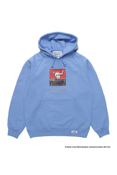 JEAN-MICHEL BASQUIAT / WASHED HEAVY WEIGHT PULLOVER HOODED SWEAT SHIRT (BLUE)