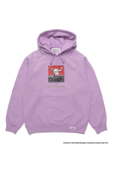 JEAN-MICHEL BASQUIAT / WASHED HEAVY WEIGHT PULLOVER HOODED SWEAT SHIRT (L-PURPLE)