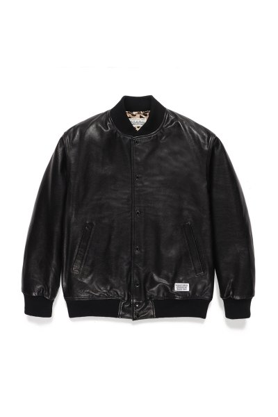 LEATHER VARSITY JACKET -A- ( TYPE-2 ) (BLACK)