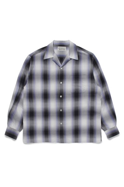 OMBRE CHECK OPEN COLLAR SHIRT L/S ( TYPE-1 ) (PURPLE)