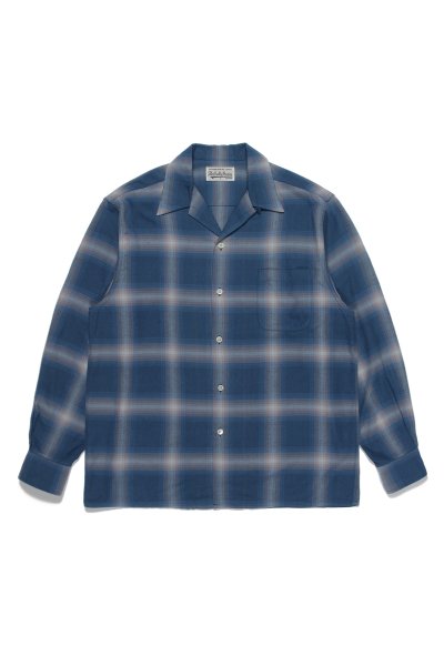 OMBRE CHECK OPEN COLLAR SHIRT L/S ( TYPE-2 ) (D-BLUE)