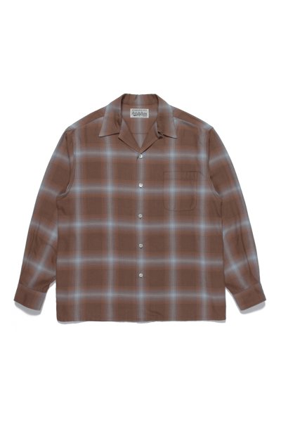 OMBRE CHECK OPEN COLLAR SHIRT L/S ( TYPE-2 ) (BROWN)