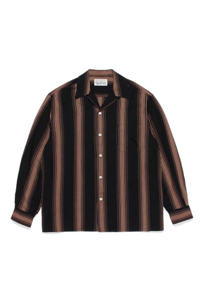 STRIPED OPEN COLLAR SHIRT L/S (BLACK)