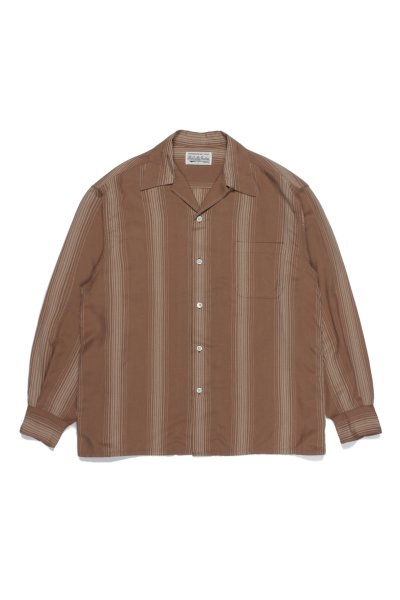 STRIPED OPEN COLLAR SHIRT L/S (BROWN)