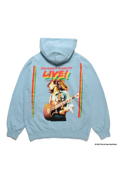 BOB MARLEY / MIDDLE WEIGHT PULLOVER HOODED SWEAT SHIRT (L-BLUE)