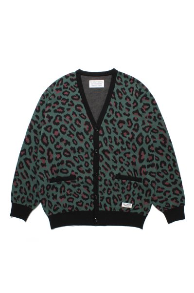 LEOPARD JACQUARD CARDIGANR (GREEN)