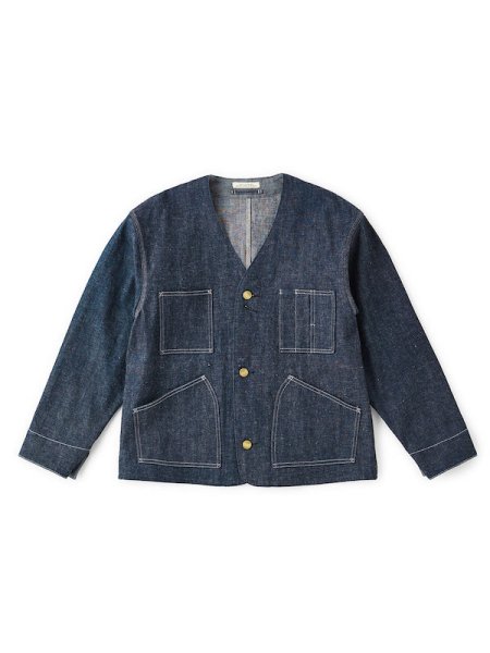 COLLAR-LESS SNUGGER JACKET (INDIGO)