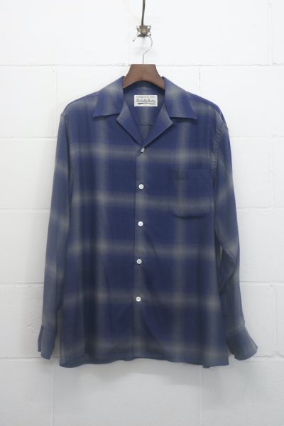 OMBRE CHECK OPEN COLLAR SHIRT L/S ( TYPE-1 ) (NAVY)