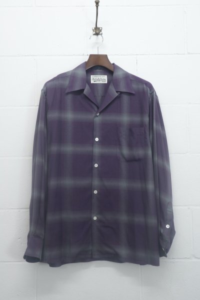 OMBRE CHECK OPEN COLLAR SHIRT L/S ( TYPE-1 ) (PURPLE)