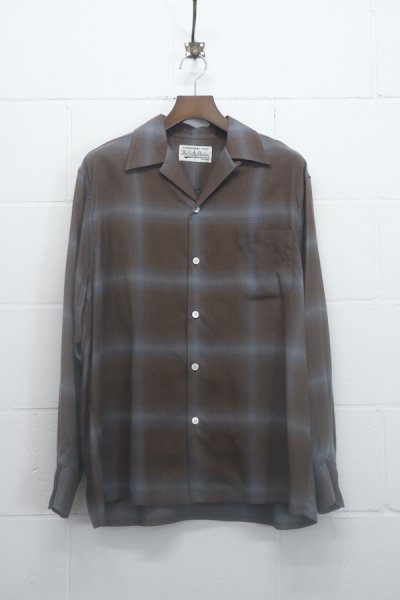 OMBRE CHECK OPEN COLLAR SHIRT L/S ( TYPE-1 ) (BROWN)