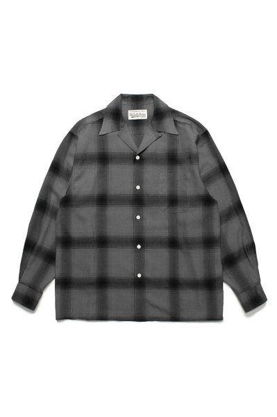 OMBRE CHECK OPEN COLLAR SHIRT L/S ( TYPE-2 ) (GRAY-BLACK)