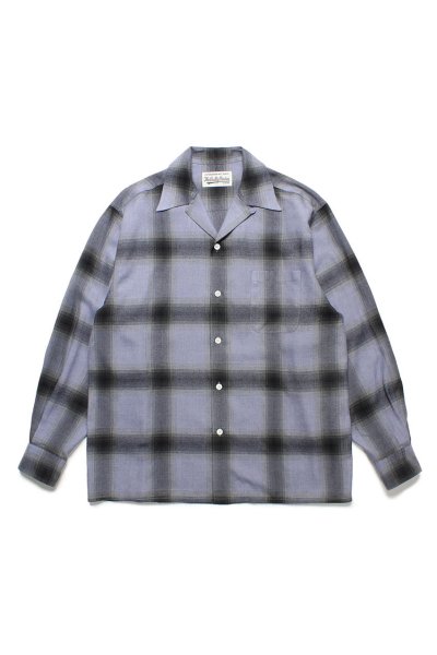 OMBRE CHECK OPEN COLLAR SHIRT L/S ( TYPE-2 ) (PURPLE-BLACK)