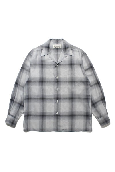 OMBRE CHECK OPEN COLLAR SHIRT L/S ( TYPE-2 ) (WHITE-BLACK)