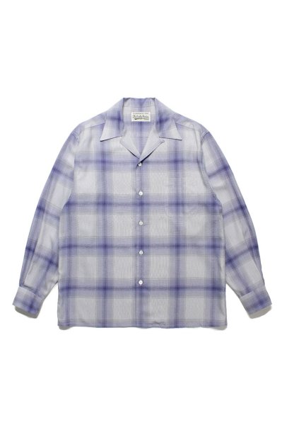 OMBRE CHECK OPEN COLLAR SHIRT L/S ( TYPE-2 ) (WHITE-PURPLE)