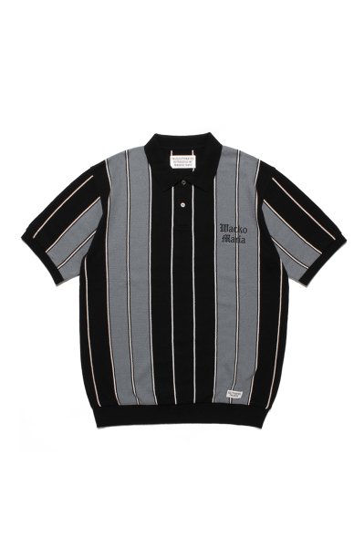 STRIPED KNIT POLO SHIRT（GLAY）