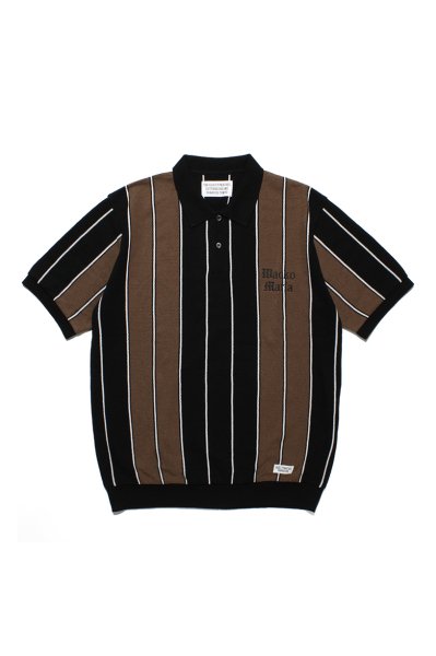 STRIPED KNIT POLO SHIRT（BROWN）