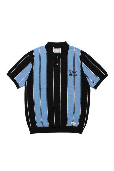 STRIPED KNIT POLO SHIRT（BLUE）