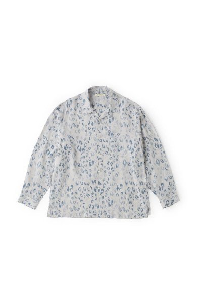 ORIGINAL PRINTED OPEN COLLAR SHIRTS (LEOPARD) Long-sleeve(COBALT)