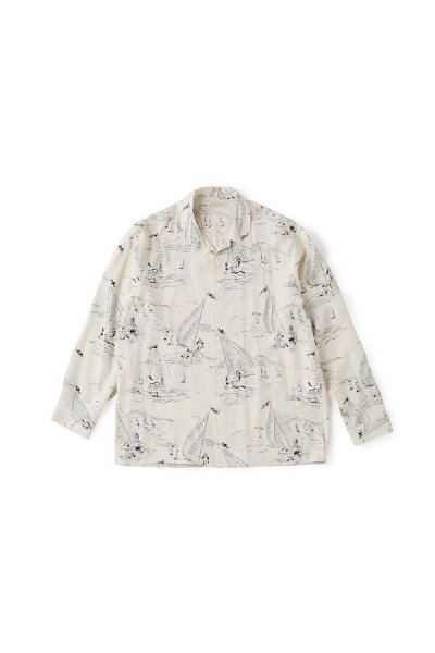 ORIGINAL PRINTED OPEN COLLAR SHIRTS(MARINE )Long-sleeve(BONE)