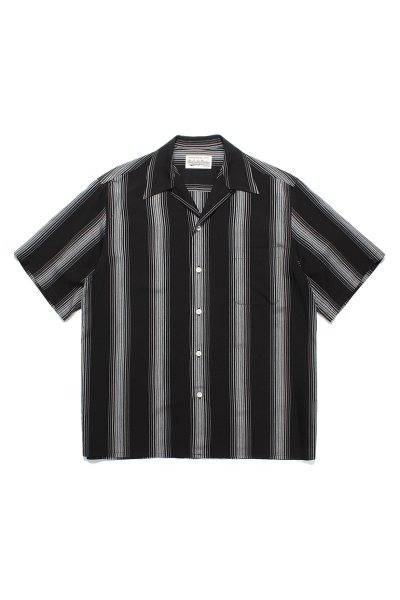 STRIPED OPEN COLLAR SHIRT S/S (BLACK)