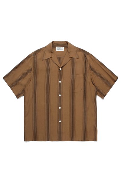 STRIPED OPEN COLLAR SHIRT S/S (BROWN)