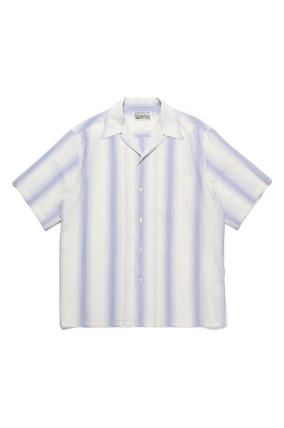 STRIPED OPEN COLLAR SHIRT S/S (WHITE)