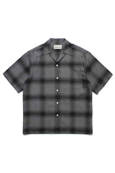 OMBRE CHECK OPEN COLLAR SHIRT S/S ( TYPE-2 ) (GRAY-BLACK)