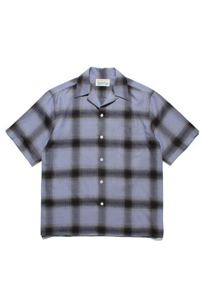 OMBRE CHECK OPEN COLLAR SHIRT S/S ( TYPE-2 ) (PURPLE-BLACK)