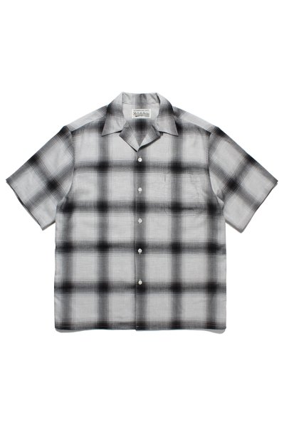 OMBRE CHECK OPEN COLLAR SHIRT S/S ( TYPE-2 ) (WHITE-BLACK)