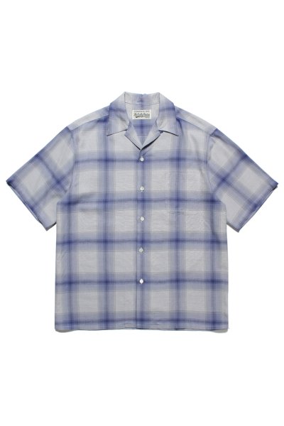 OMBRE CHECK OPEN COLLAR SHIRT S/S ( TYPE-2 ) (WHITE-PURPLE)