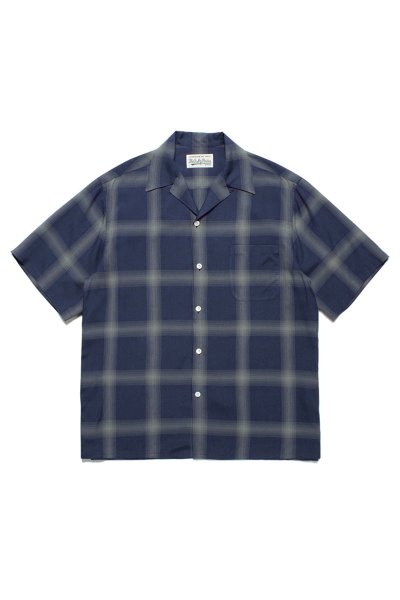 OMBRE CHECK OPEN COLLAR SHIRT S/S ( TYPE-1 ) (NAVY)