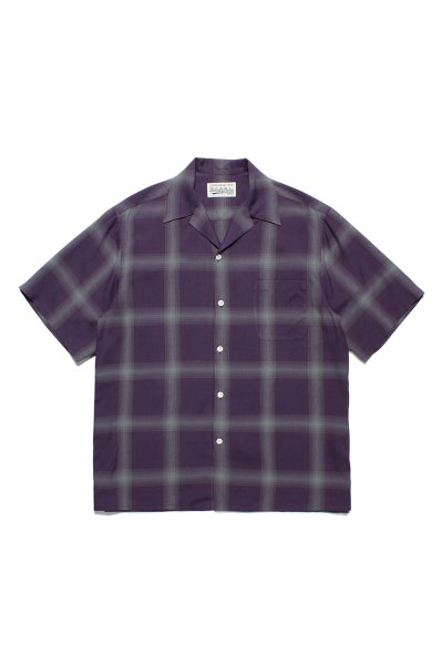 OMBRE CHECK OPEN COLLAR SHIRT S/S ( TYPE-1 ) (PURPLE)