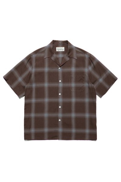 OMBRE CHECK OPEN COLLAR SHIRT S/S ( TYPE-1 ) (BROWN)