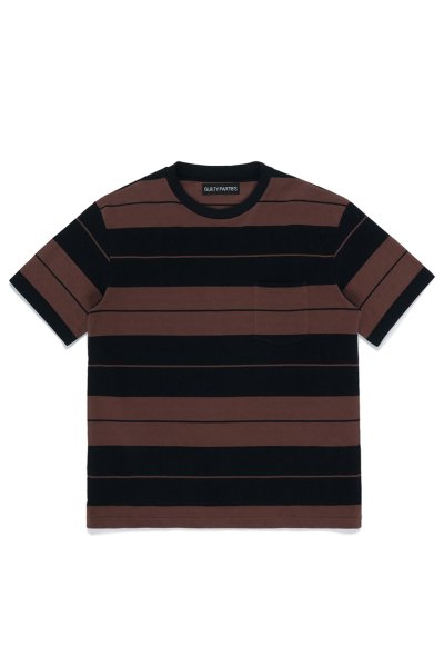 STRIPED CREW NECK T-SHIRT (BROWN-BLACK)