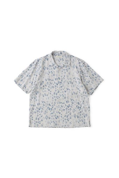 ORIGINAL PRINTED OPEN COLLAR SHIRTS (LEOPARD) Short-sleeve(COBALT)