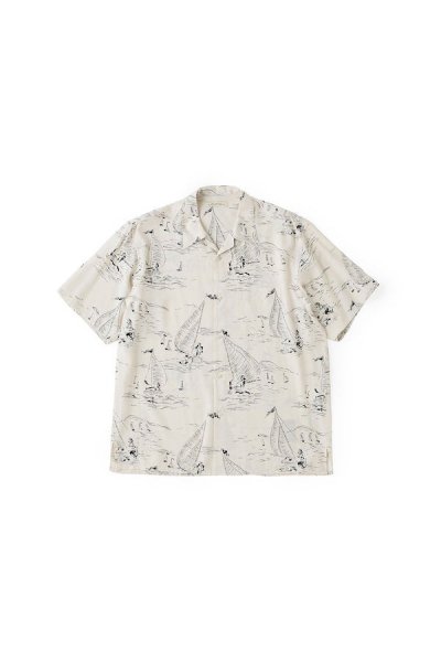 ORIGINAL PRINTED OPEN COLLAR SHIRTS(MARINE )Short-sleeve(BONE)