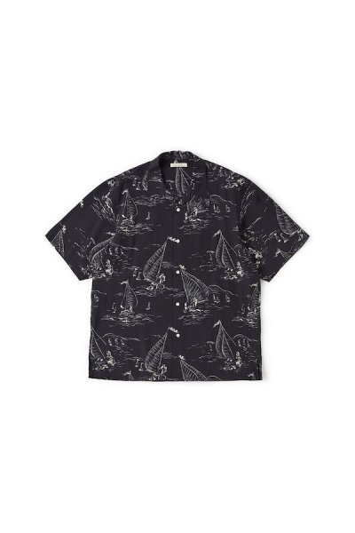 ORIGINAL PRINTED OPEN COLLAR SHIRTS(MARINE )Short-sleeve(BLACK)