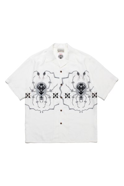 WOLF'S HEAD / S/S HAWAIIAN SHIRT ( TYPE-4 )（WHITE GRAY）