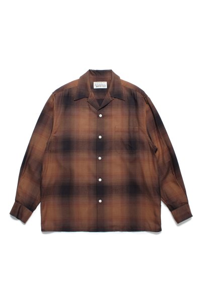 OMBRE CHECK OPEN COLLAR SHIRT L/S (BROWN)