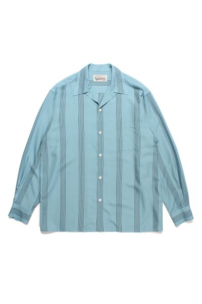 STRIPED OPEN COLLAR SHIRT L/S ( TYPE-1 )(TURQUOISE)