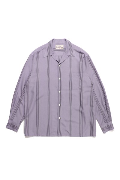 STRIPED OPEN COLLAR SHIRT L/S ( TYPE-1 )(PURPLE)