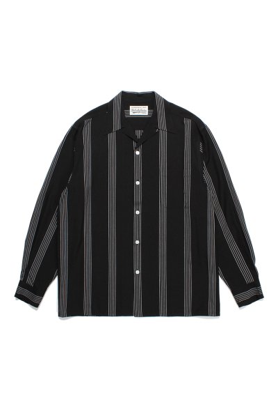 STRIPED OPEN COLLAR SHIRT L/S ( TYPE-1 )(BLACK)