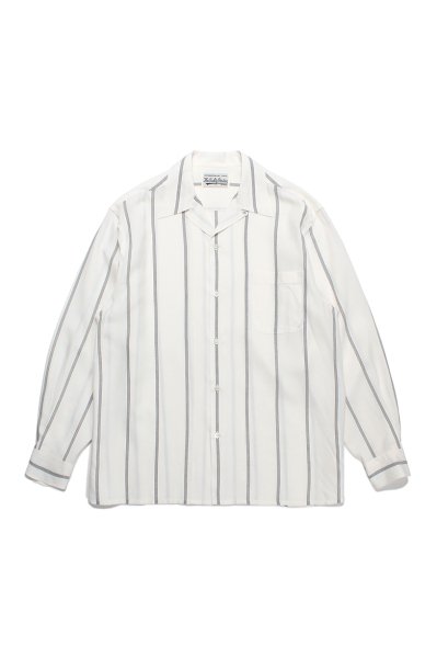 STRIPED OPEN COLLAR SHIRT L/S ( TYPE-2 ) (WHITE)