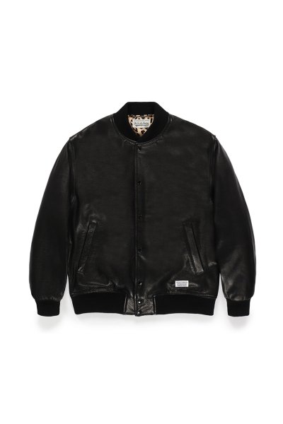 LEATHER VARSITY JACKET -A- ( TYPE-2 ) (BLACK)